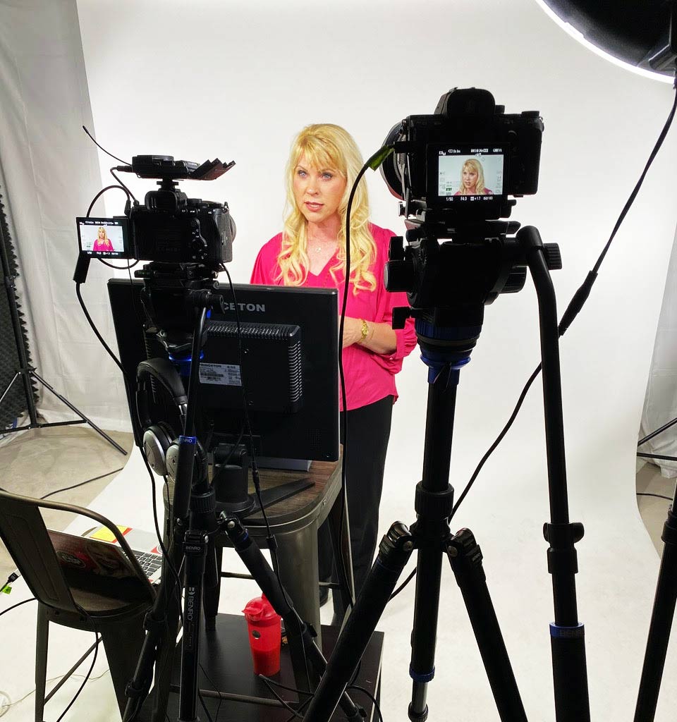 Cheryl Knowlton on set filming her weekly videos 